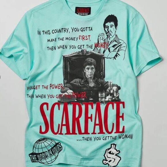 Reason Clothing Scarface Unisex College S/S T-Shirt- Mint - Picture 1 of 7